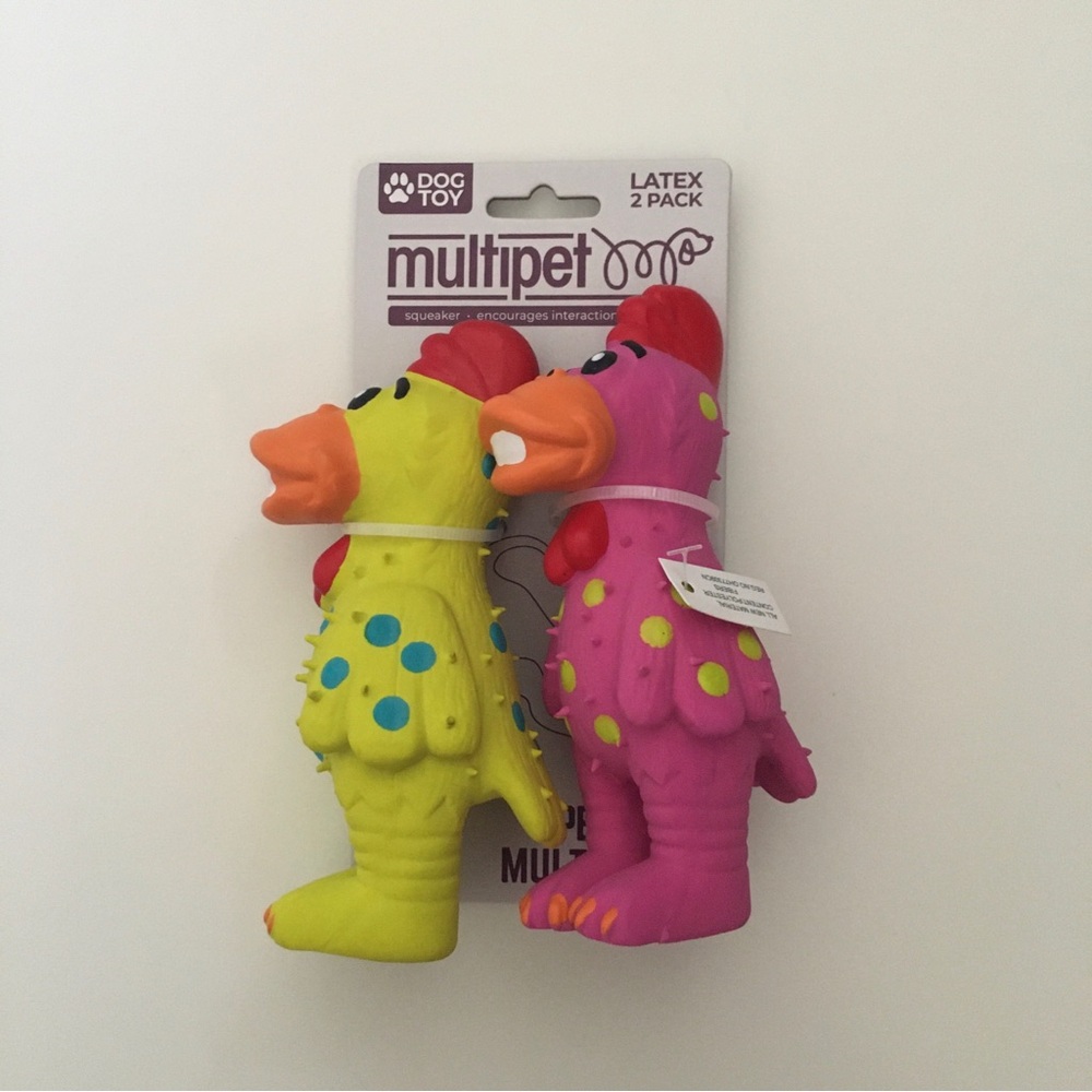 Dog Toys 2 Latex Chickens Squeakers Fetch Toss Play Squeak NEW | Multipet